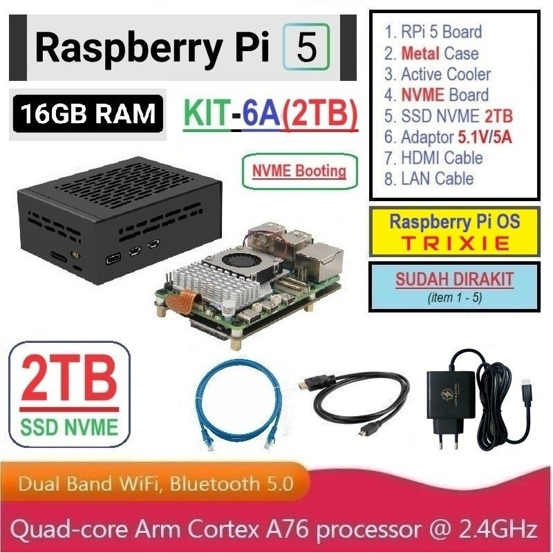 KIT-6A(2TB)  Raspberry Pi 5 (16GB RAM) KIT NVME SSD 2TB - Complete SET SIAP PAKAI